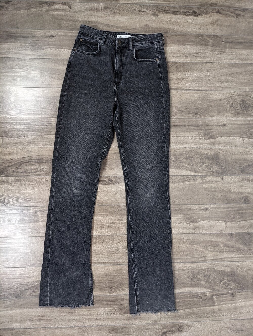 Zara Women's Jeans Washed Black Bootcut Split Hem Size 6